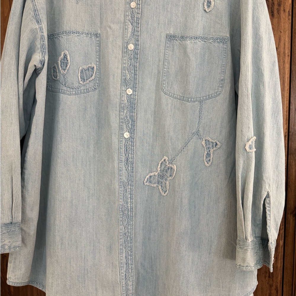 J. Jill Embroidered Denim Shirt